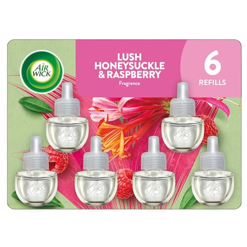 Image of Air Wick Plug-In Scented Oil Refills, 6 Count, Lush Honeysuckle & Raspberry, Air Freshener, Essential Oils