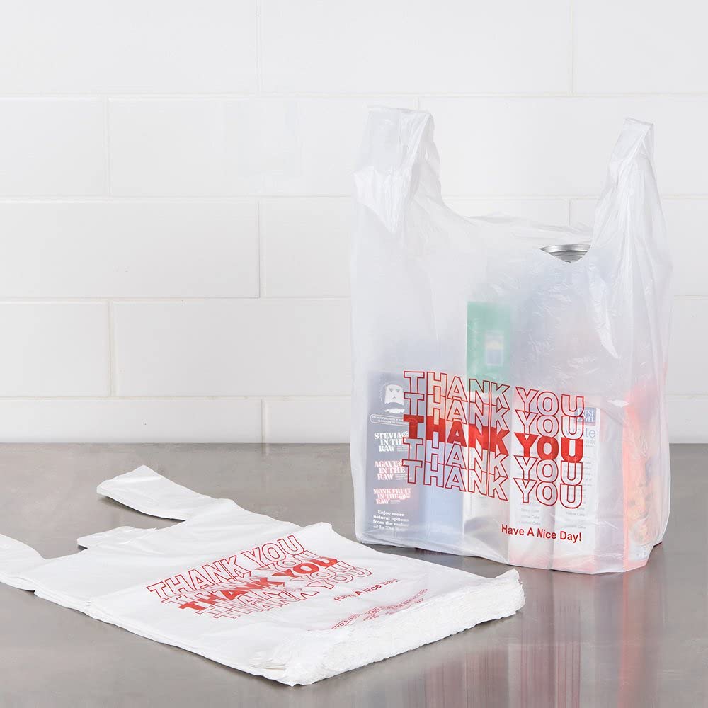 Plastic Bag-White Plain Thank You T-Shirt Bag 11.5"x6.5"x21.5" (White Thank You, 100)
