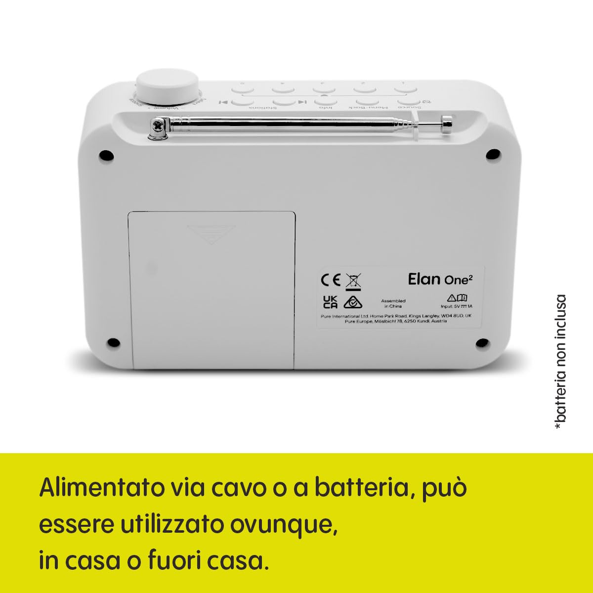 Pure Elan One2 Radio Portatile DAB+/FM Bluetooth 5.1 LCD Bianco Cotone