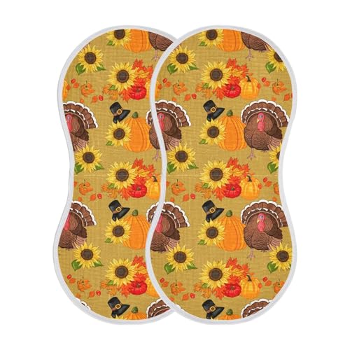 xigua Turkeys Muslin Baby Burp Cloths Set of 2, Super Soft & Absorbent Burping Rags, Cotton Burp Clothes Shower Gift for Newborn, Baby Girls and Boys2