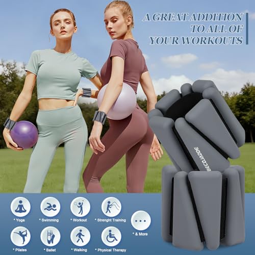 Image of BECOJADDE Ankle Weights Set of 2 (1 lb /2 lb /3 lb Each) Adjustable Wrist Weights for Women Men Wearable Arm Leg Weight for Pilates, Running, Walking, Workout, Yoga
