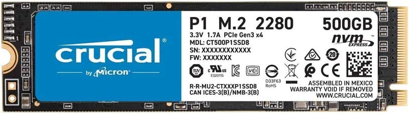 Crucial P1 500GB PCIe Gen3 x4 NVMe M.2-2280 Internal Solid State Drive thumbnail 2