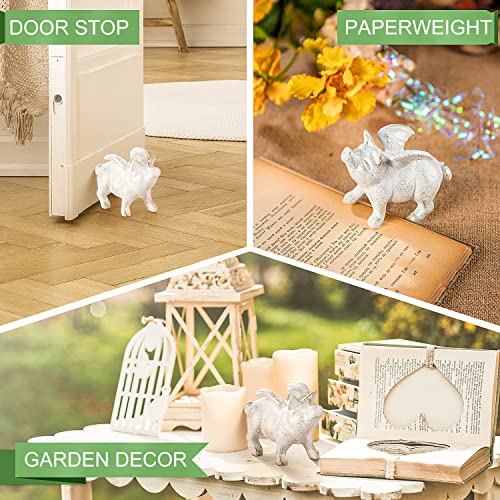 Sungmor 2Pc Small Hog Heaven Flying Pig Statues, Cast Iron Animal Angel Figurine, Garden Patio Yard Outdoor Decorative Statues, Home Office Store Desktop Paperweight, Indoor Shelf Display Ornaments #TOP3