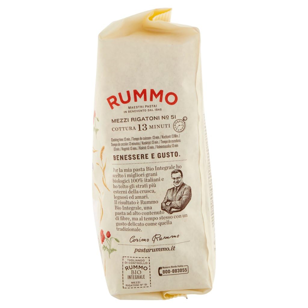 Rummo Pasta Integrale Mezzi Rigatoni N. 51 Vollkornnudeln 500g + Italian Gourmet Polpa 400g