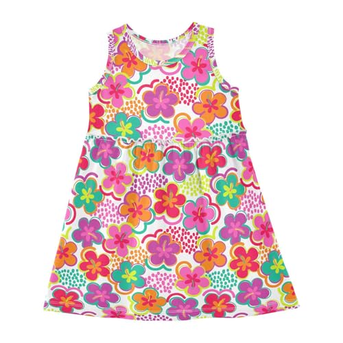 Girls Casual Dress Colorful Hibiscus Flower Seamless Cotton Summer Clothes for Kids 2T-8Y