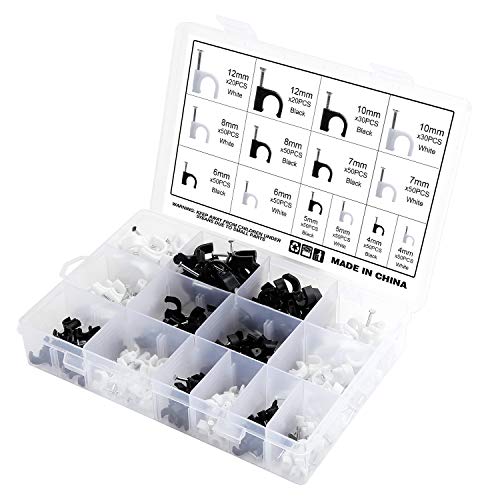 Preisvergleich Produktbild Coolty 600 Stück Kabelschellen Rundschelle Kabelbefestigung Schwarz Weiß Kabelklemmen Nagelschelle mit Eingestecktem Nagel, 7 Größen - 4mm 5mm 6mm 7mm 8mm 10mm 12mm