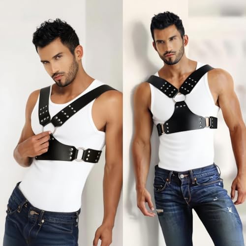 Men's Chest Harness, Body Harness Belt for Men, Adjustable PU Leather Male Punk Chest Belt Muscle Show Shoulder Harness Muscle Show Fashion Costumes for Cosplay Party4