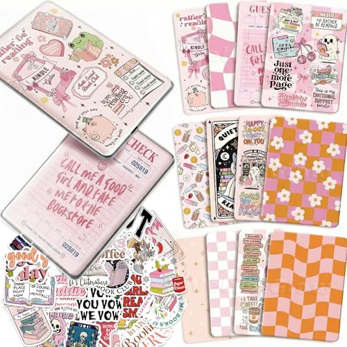 VelvetGlow 12 Pcs E Reader Einlagen aus Kartonpapier & 50 Stück Scrapbook Aufkleber für durchsichtige Hüllen, 6,9