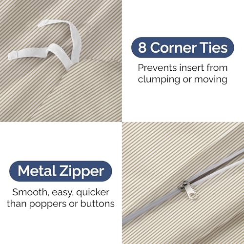 Image of Duvet Cover King Size Set - Extra Soft King Duvet Cover 104 inch x 90 inch with 2 Pillow Shams for Women, Men, Kids & Teens - Hotel Luxury w / Zipper Closures & Ties - Comfy, Cozy & Breathable (Beige Stripes)