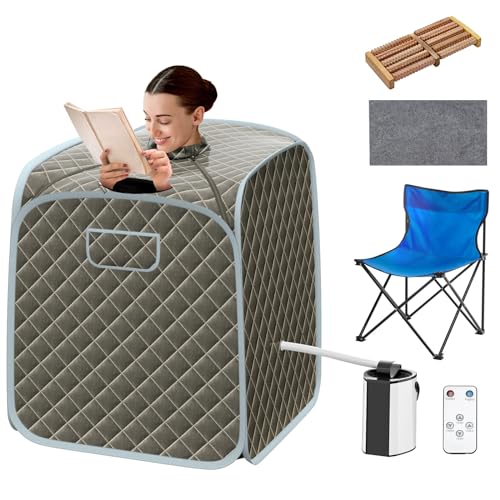 COSTWAY Portable Steam Sauna, 3L Foldable Sauna Spa with Remote Control, 9-Gear Temperature and Timer, Atomization Function, Personal Sauna Tent for Weight Loss, Detox Relaxation at Home (Grey)