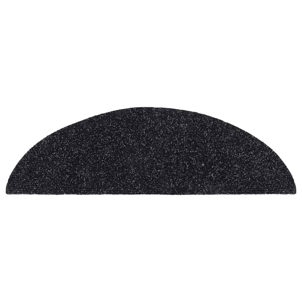 Maty na schody samoprzylepne, 15 szt., 56 x 17 x 3 cm, czarne, półokrągłe, antypoślizgowa włóknina igłowana z polipropylenu, nakładka na schody do ochrony schodów i ochrony podłogi