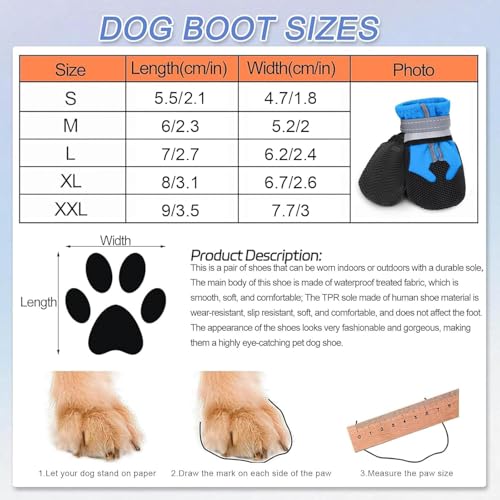 QKURT 4 Stück Hundeschuhe, Hundestiefel Pfotenschutz, wasserdichte Hundeschuhe mit Reflektierenden Riemen, Verstellbare, Waschbare, Pfotenschützer für Kleine, Mittlere und Große Hundee