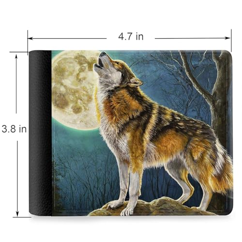 Front Pocket Slim Bifold Leather Wallet RFID Blocking with ID Window for Men/Wolf GC15382