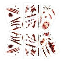 AUXHCYL Halloween Tattoos(6 Sheets),Scar Tattoos,Zombie Makeup Halloween Face Stickers,Fake Scab Blood Special Fx Costume Make up Props(Large)