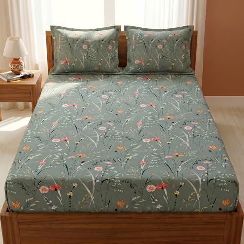 Image of Mafatlal 125 GSM Merino Double Bedsheet with Pillow Covers |90 x 100 Inches | Soft, Breathable & Lightweight | Green