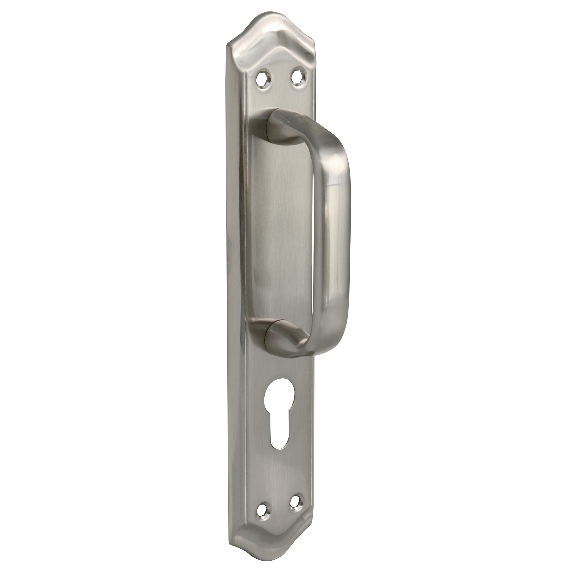 Amig, Handle with Brass Plate for Doors Mod.BETA, 256 x 48 mm, Key: 85 mm, Silver Handle with Matt Chrome Finish