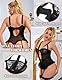 comeondear Body Damen Dessous Spitze Push Up Spitzenbody Sexy Unterwäsche für Frau Große Größen Teddy Tiefer V-Ausschnitt Bodysuit Women Mesh Oberteil Top Babydoll Lingerie Hollow Out(Schwarz,M-L)