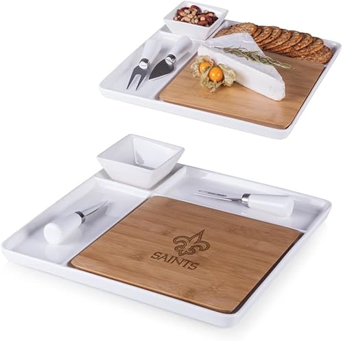 Miniatura 10 de PICNIC TIME NFL Peninsula Tabla de cortar y bandeja para servir, tabla de queso, tabla de embutidos - plato de aperitivo, bambú y cerámica blanca