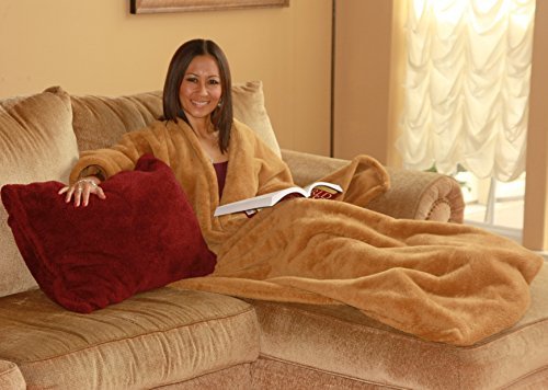 Shawl Blanket with Feet Pockets/Super Plush-Caramel