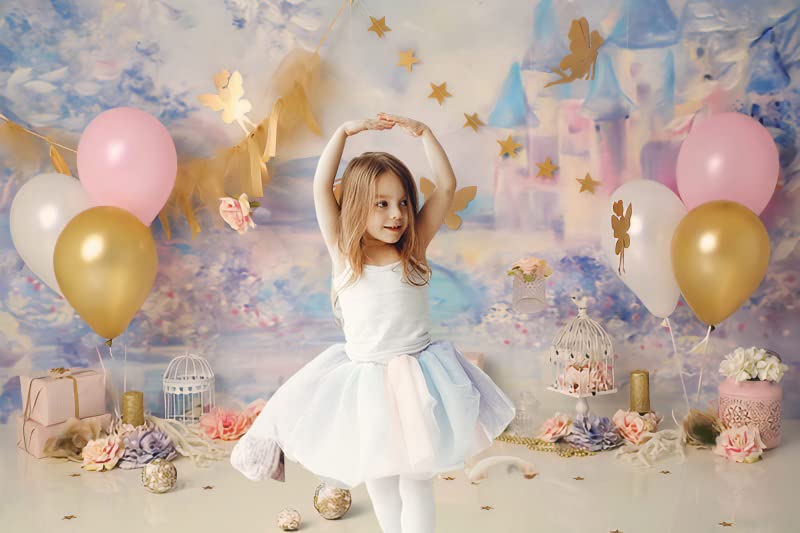 DASHAN Fotohintergrund „Feenschloss“ – 2,4x1,8 M, Polyester, Für Baby-Fotos & Geburtstagspartys