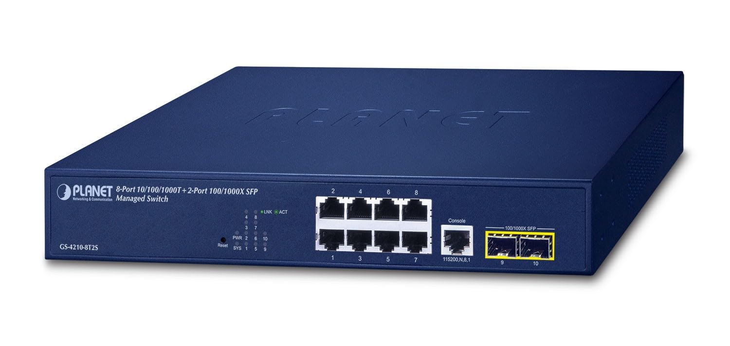 Planet 10/100/1000T + 2-Port Managed L2/L4 Gigabit Ethernet 10/100/1000 Vollduplex Rack-Einbau 1U 8-Port + 100/1000X SFP Switch