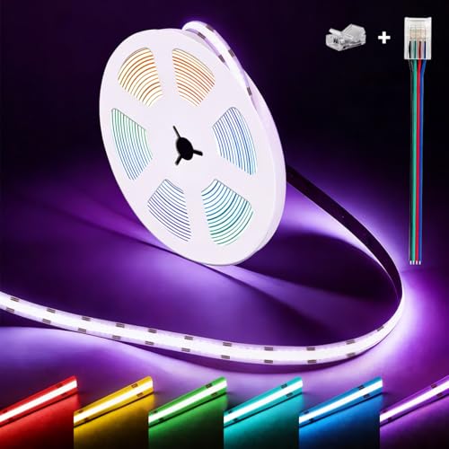 illuburg 24V Ruban LED COB RGB 5m 576LED/m CRI90+ Dimmable Autocollant Multicolore Décoration Bande Striscia Strip Lumineuse