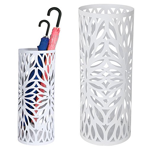 BAKAJI 8.05053E+12 Porte-parapluies Support en Fer Design Couleur Blanc bac Anti-Goutte et Crochets Dimensions 49 x 19,5 cm, Métal, Unique