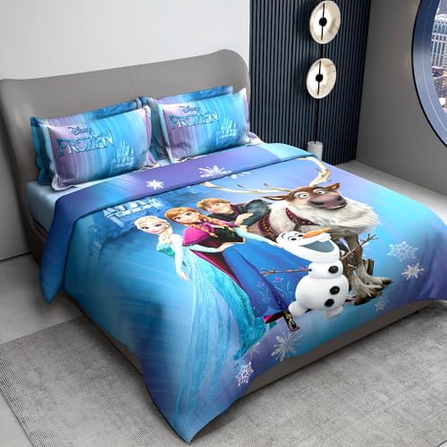 Image of Sassoon Disney Frozen Digital Printed 100% Cotton Bedsheet with 2 Pillow Covers in 300TC