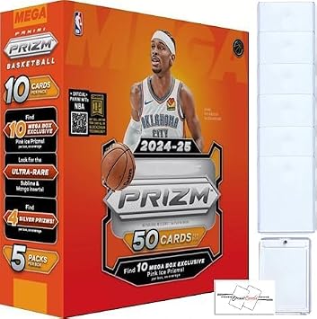 2024-25 Prizm Basketball Mega Box with 50 Trading Cards + 6 Toploaders + Magnetic Holder + StreetCards Magnet! Look for Manga and Sublime SSP!