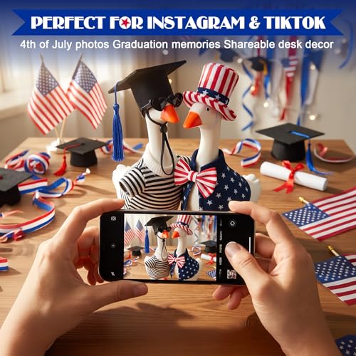 2 Sets Desk Goose Outfits 7 Inches - Patriotic & Graduation Mini Desktop Geese Clothes for Magnetic Geese Statue, 4th of July Goose Outfit Accessories for Office Classroom Home Table Decor Gifts — view 5
