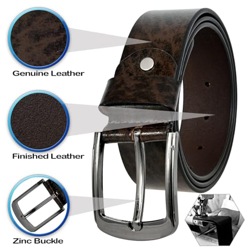 Image of Leather Belt for Men with Zinc Buckle | Premium Leather Belt for Casual & Formal Wear | Lightweight Waist Belt for Jeans, pants, Office | Belt width 3.5cm (35mm).