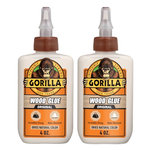 Gorilla Wood Glue, Natural Wood Color, 4 Ounce Bottle (Pack of 2) - Water Resistant for Indoor or Outdoor Projects and Repairs