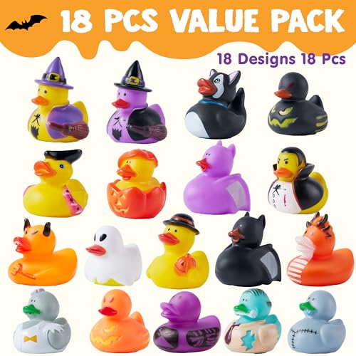 Image of JOYIN 18 PCS Halloween Rubber Ducks, Halloween Ducks for Halloween Goodie Bag Fillers, Rubber Duckies Baby Bath Toys for Halloween Party Favors Decorations, School Classroom Game Prizes