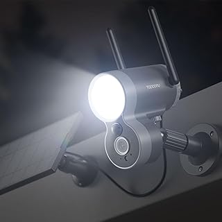 Topcony 2K Floodlight Solar Security Camera Outdoor, Rechargeable Battery Wi-Fi CCTV Camera System, Color Night Vision, Siren Floodlight, 2-Way Audio,SD/Cloud, PIR Human Detection