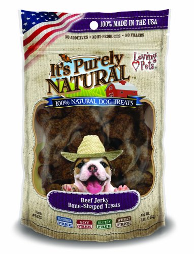 Loving Pets Products It'S Purely Natural Beef Jerky Bone-Shaped Dog Treat, 4-Ounce
