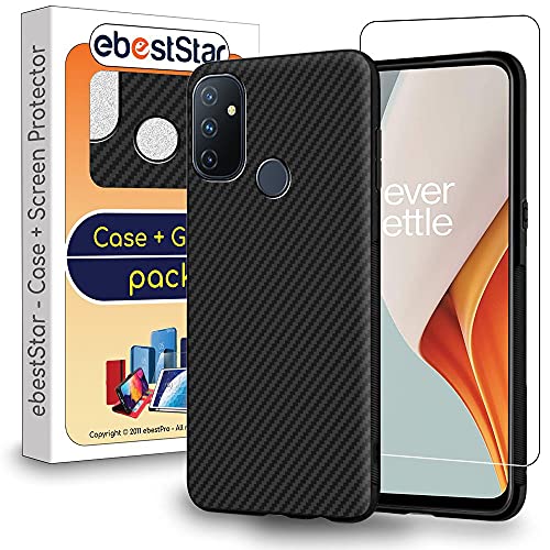 ebestStar - Funda para OnePlus Nord N100, Carcasa Capa Protectora Carbono TPU, Antigolpes, Negro + Cristal Templado