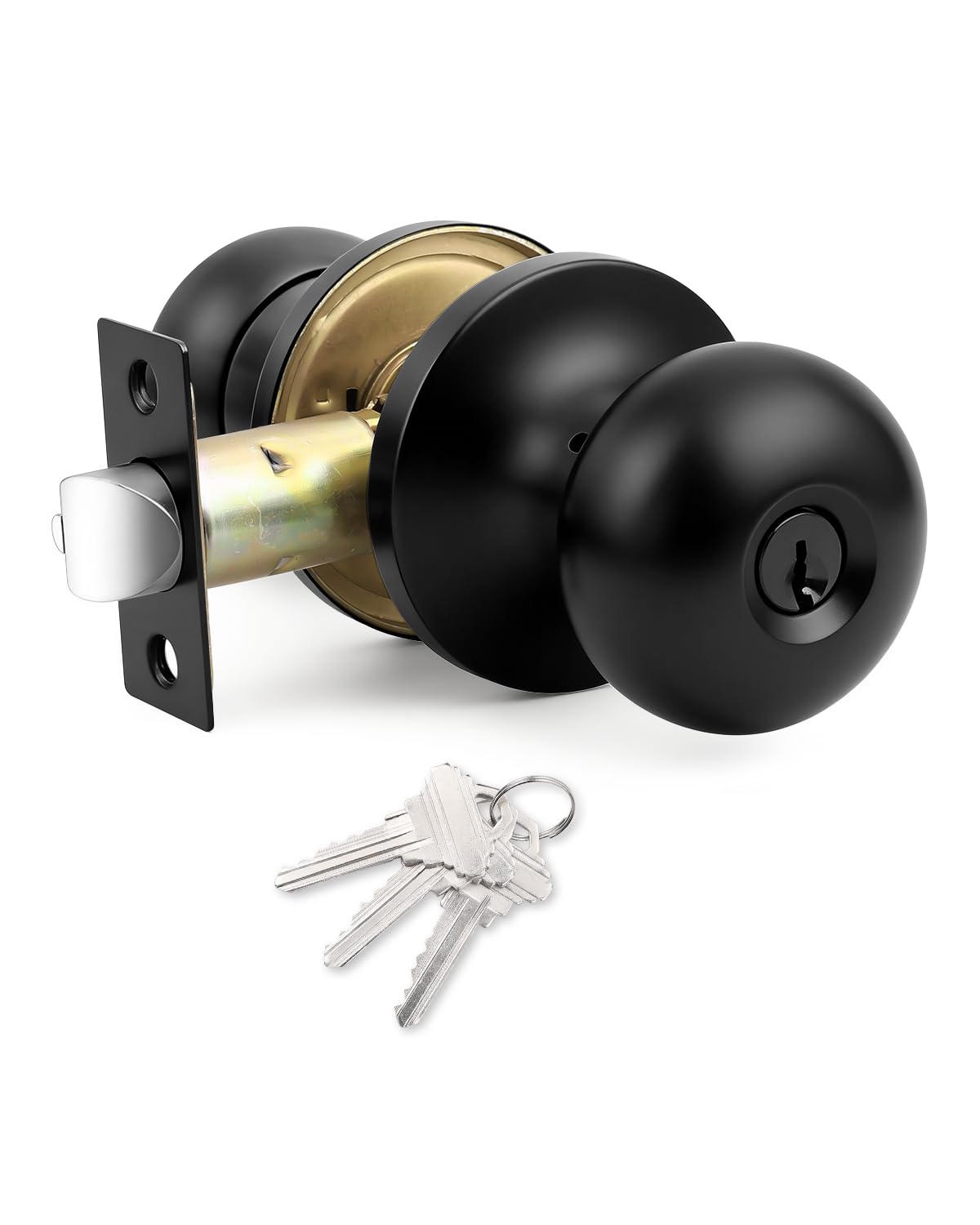 GOBEKOR 1 Pack Matte Black Door Knob with Lock and Keys, Keyed Alike Heavy Duty Entry Door Lock for Front Door, Bedroom Bathroom & Office, Reversible for Left/Right Door