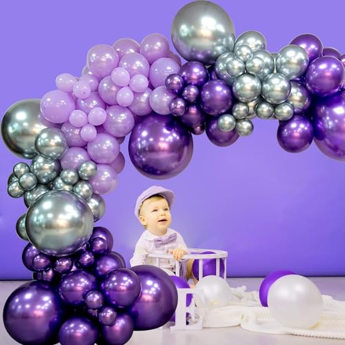 Image of Chrome Balloons, 30 pcs Purple Silver Chrome Metallic Balloons for Birthday Decorations, Anniversary, Engagement, Wedding Decorations, Baby Shower, Party Decorations (30 Pcs, Puple P Silver Ch)