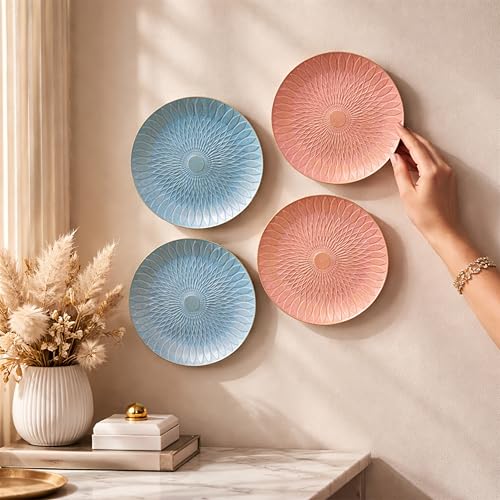 Image of Art Street Set of 4 MDF Decorative,Wall Hanging Plates for Home,Living Room,Hotel Bedroom And Office Decor Show Pieces (Pink & Blue, Size 8 x 8 Inch)