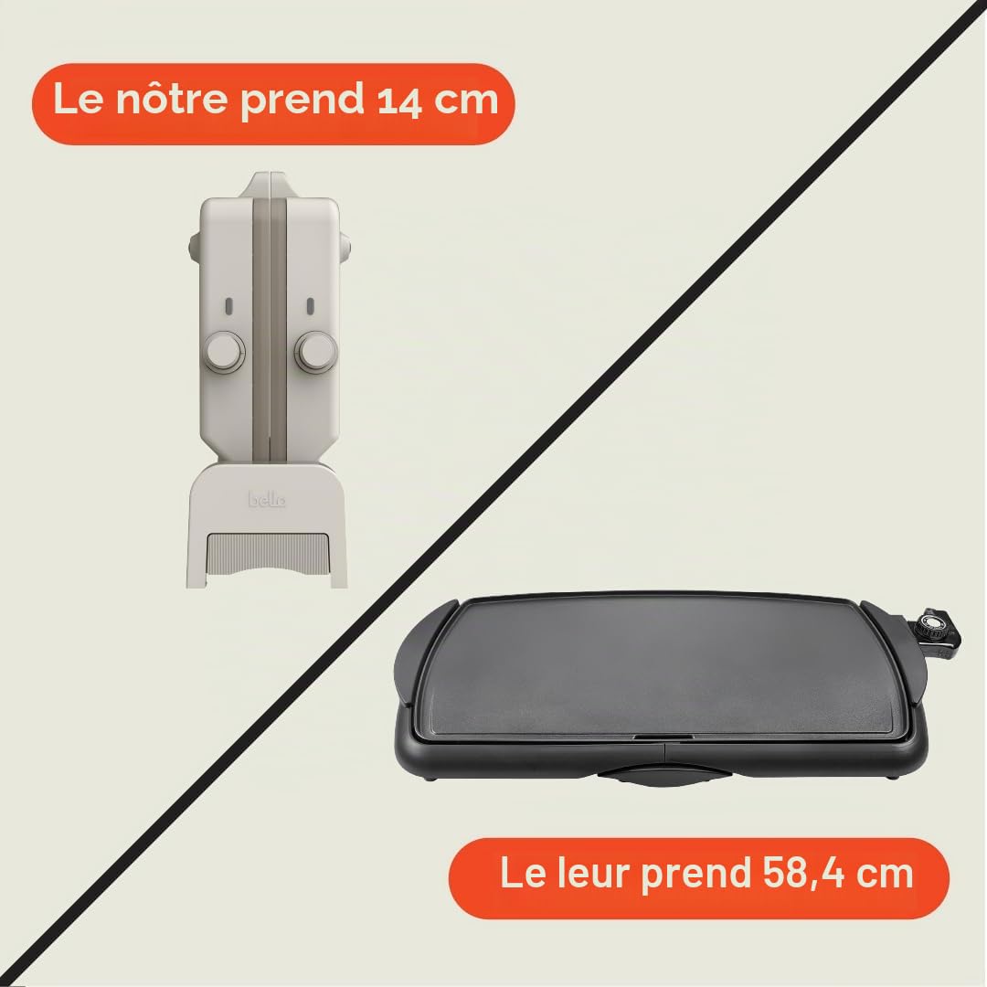 Bella - Plancha en céramique pliable et pliable de 25,4 x 50,8 cm, s'adapte à n'importe quel endroit des ustensiles de cuisine, revêtement antiadhésif en céramique EverGood, 2 zones de température