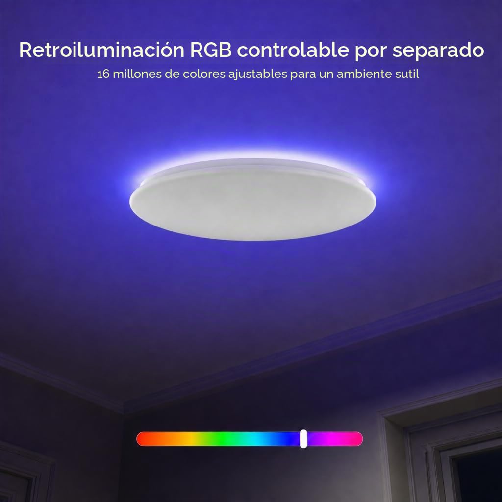 Yeelight Plafón LED Techo Inteligente con Retroiluminación RGBCW, 60cm 50W Lámpara de Techo Regulable Montaje Rápido, 4500LM, 16M Colores, 2700K-6500K, Alexa y Google, Lámpara LED Techo Grande