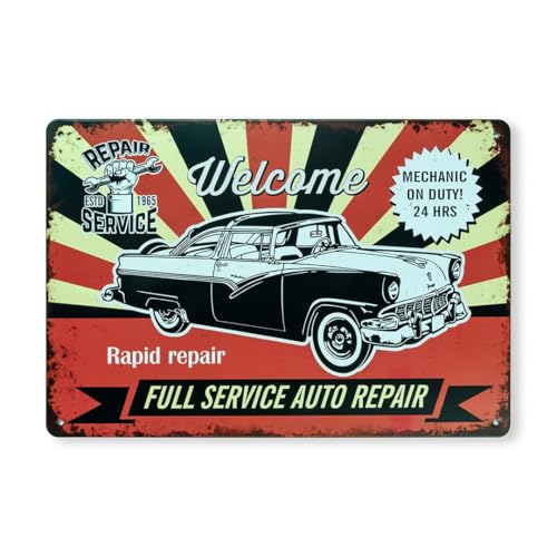 Image of Decorative Retro Metal Signs Wall Plate - 12x8 Inch (Repair Service) | Weatherproof Vintage Metal Sign Plate for Cafe, Home, Bar, Garage | Decorative Wall Hanging Sign Board