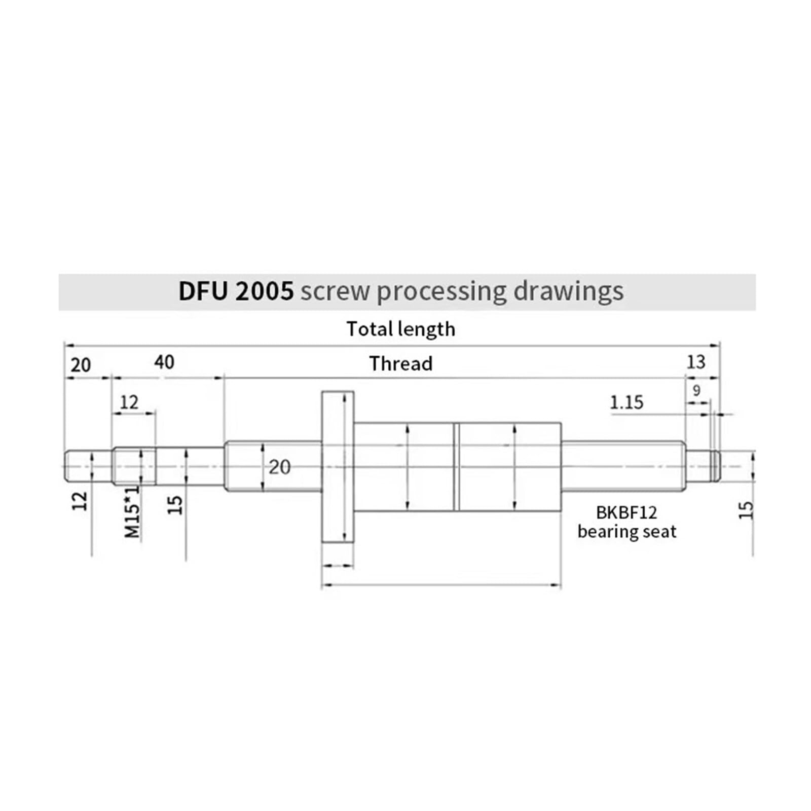 Metal Ball Screw nut end Processing Double Nut Ball Screw DFU2005 for Stepper Servo Motor Length 100mm-850mm End Processing+BF15-HM15-86 Coupler Nut Parts(500mm)