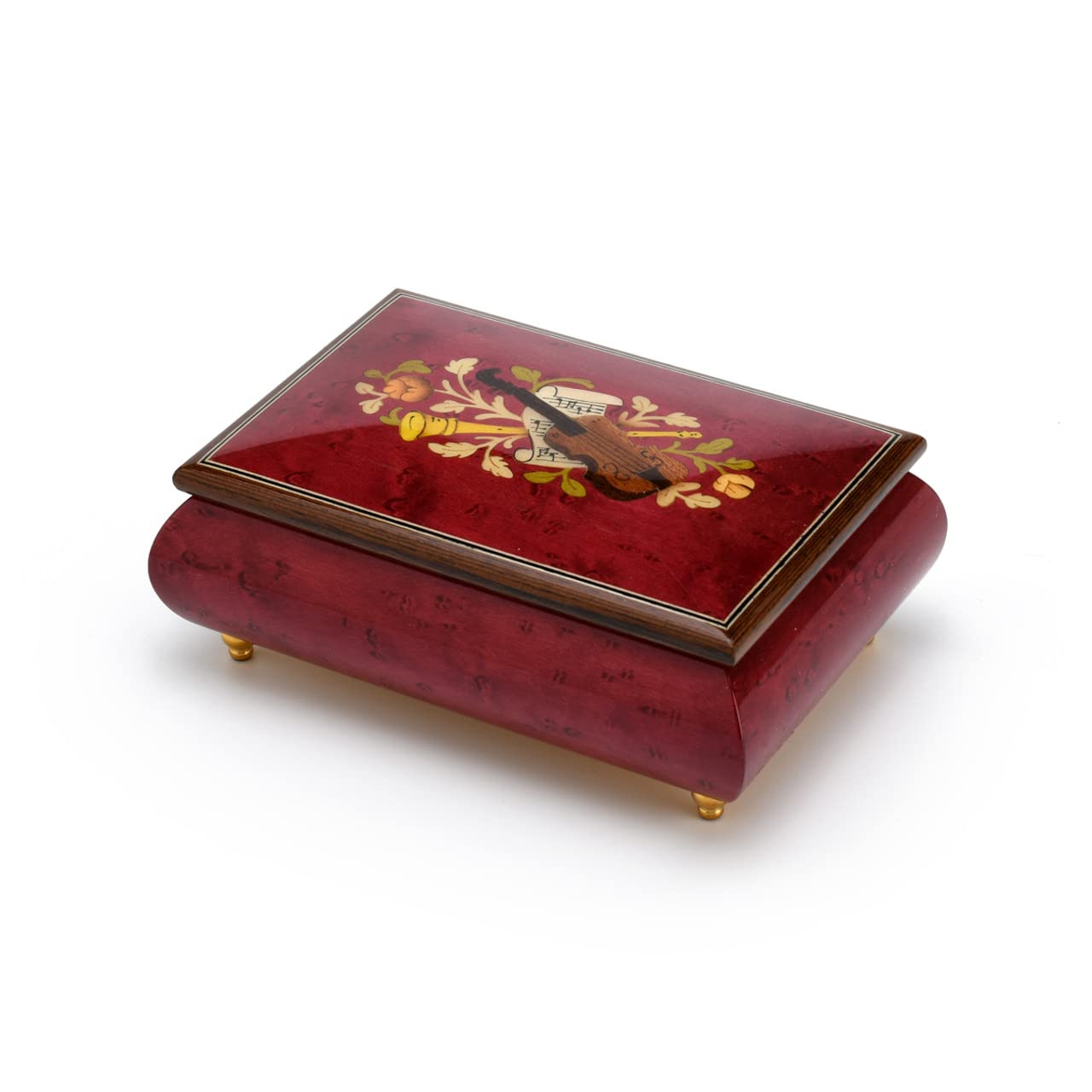Astonishing Handcrafted 30 Note Red Wine Musical Instrument Theme Wood Inlay Music Box - Limelight