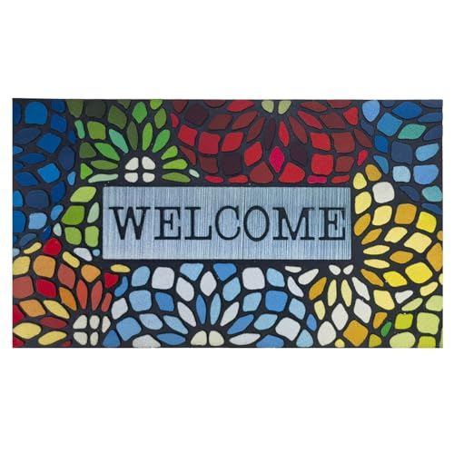 CHICHIC Colorful Welcome Mat, 18x 30 Inch Front Doormat for Home Entrance Outdoors Mat for Outside Entry Way Doormat, Heavy Duty Non Slip Rubber Back Low Profile