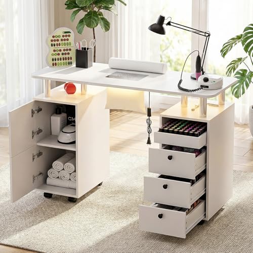 Rolling Manicure Desk with LED Light