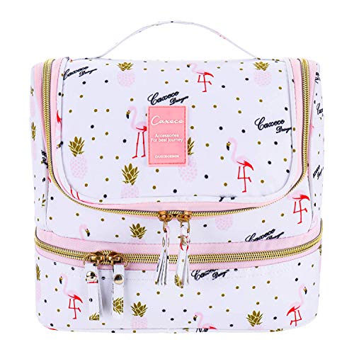 Preisvergleich Produktbild Kulturtasche Frauen Mädchen zum Aufhängen Kulturbeutel mit Tragegriff Duschbeutel für Damen Waschbeutel für Pflegeprodukte Makeup zur Reisen Urlaub Outdoor Camping (Flamingo-PB)