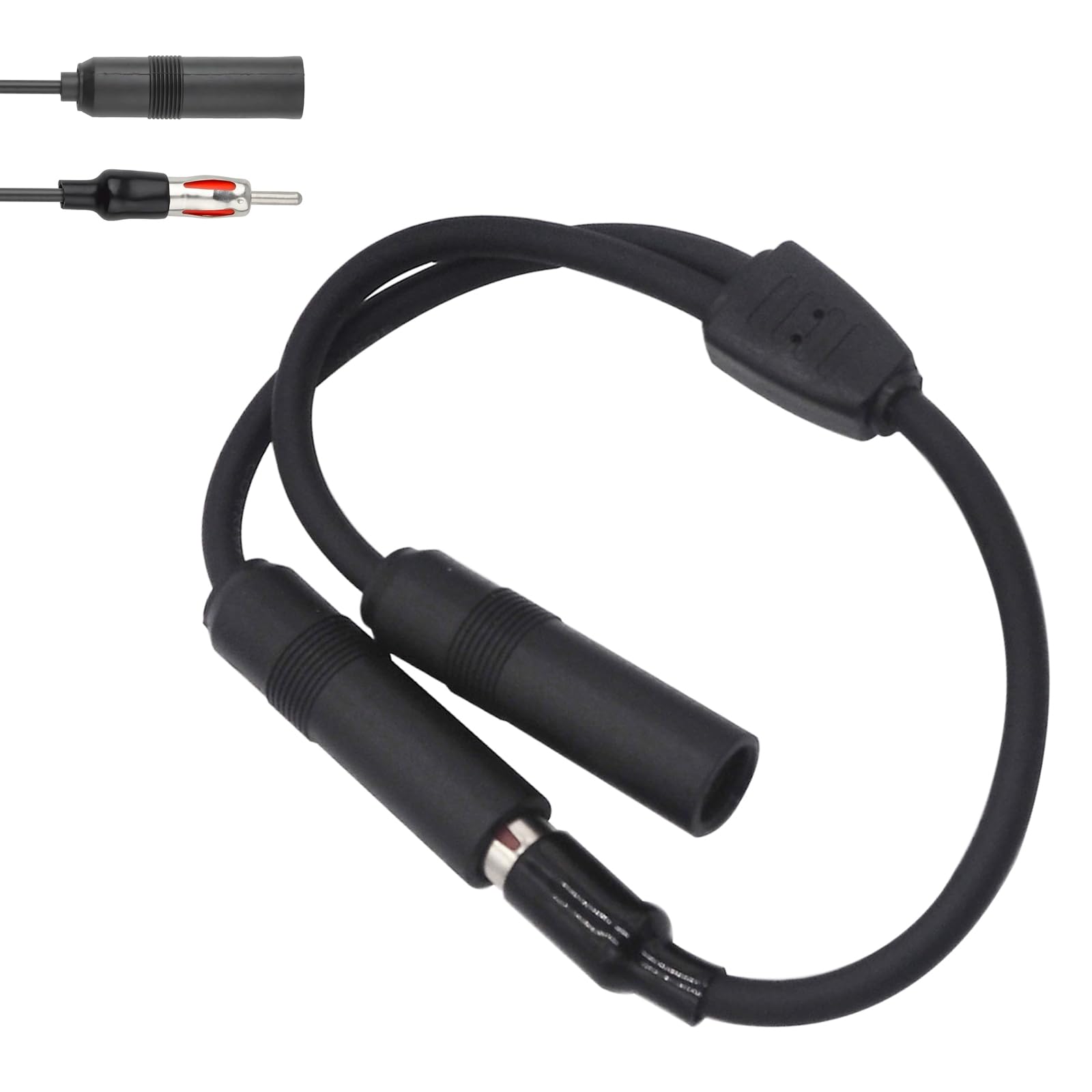 Pack-1 Car AM FM Radio Antenna Connecting Line, 1 Male to 2 Female Radio Stereo Antenna Extension Cable, Stable Signal Y-Shape Adaptor Splitter, Universal Accessories for Cars Truck (Black)