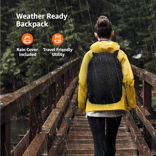 Image of Amazon Basics Casual 29L Backpack with Padded Laptop Sleeve | Backpack for Men & Women | Rain Cover Included | 3 Compartments | Travel Bag for Girls & Boys | (Blue)