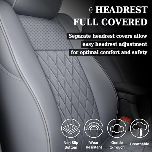 Image of Coverado Tacoma Seat Covers Full Set, Faux Leather Seat Covers Custom Fit for 2005-2023 Toyota Tacoma Double /Crew Cab Base Prerunner SR5 Limited TRD Sport Interior Covers (Gray)